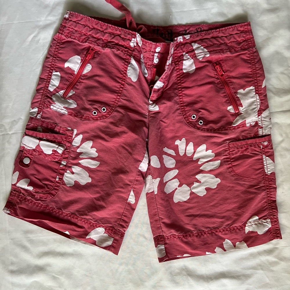 Red with floral pattern Gap board shorts/size 6
